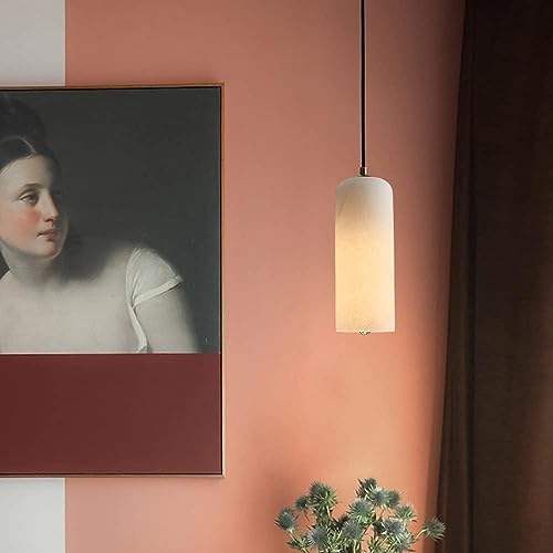 Brrskbk Alabaster Glass Pendant Light Natural Stone White Marble Pendant Lamp Linear Long Tube Hanging Ceiling Lamp Small Cylinder Long Chandelier For Dining Room Kitchen Island Bedroom thumb #2