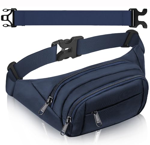Riñonera de 4 bolsillos azul con cinturón extendido de 35 cm para hombre y mujer