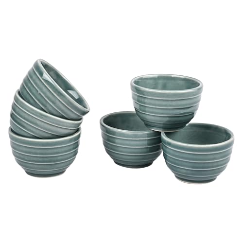 Image of Ceramic Set of 6 Bowls 180ml | Microwave & Dishwasher Safe | Serve Side Dishes, Snacks, Dals, Dessert, Rice & Pudding, Nuts or Dip | Modern Gloss Finish - Sea Green