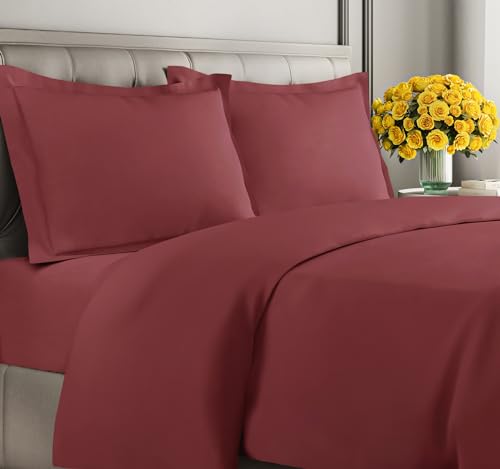 Photo 1 of Duvet Cover King Size Set - Extra Soft King Size Duvet Cover - 104" x 90" King Duvet Cover w/ 2 Pillow Shams - Easy Care and Fade Free - Hotel Luxury Duvet Cover w/ Zipper Closures and Ties (Burgundy)
