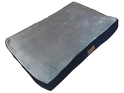 Ellie-Bo Large 87cms x 57cms Dog Bed Blue Corduroy Sides and Grey Faux Fur Topping will fit 36” Large Dog Cage or Crate