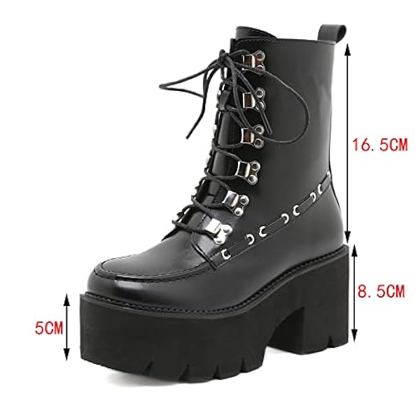 Dames dikke hoge hakken veter rond teen zwart platform laarsjes punk laarzen ritssluitingen laarzen