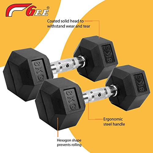 Image of Gee Rubber Coated Excercise Fixed Hex Dumbells 2.5kg (Pack Of 2 Pcs)
