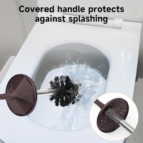 Image of Bronze Toilet Brush and Holder,Extra Long Handled Toilet Brush for Bathroom,Stainless Steel Heavy Duty Toilet Bowl Brush,Deep Cleaning Modern Toilet Cleaner Brush -Space Saving, Covered Brush, Durable