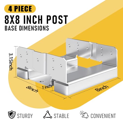 4Pcs 8x8 Post Base for Concrete Heavy Duty Galvanized Sliver by DEWHONETE - Used condition - Image 6