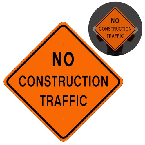 MorningRo 24 x 24 Inch No Construction Traffic Sign Aluminum Construction Site Signs for Hazard Area Engineer Grade Reflective Material Single Sided Entrance Sign Black and Orange