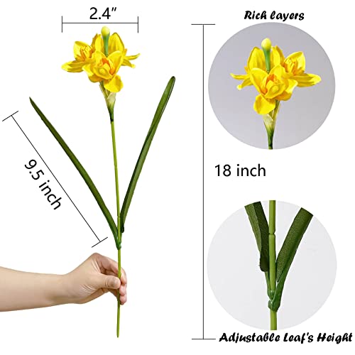 Ahvoler Artificial Daffodils Flowers, Silk Daffodils Flowers Bulk Real Touch With Stems For Crafts, 3 Heads Silk Narcissus Flower Decor (Yellow-6Pcs) #TOP1