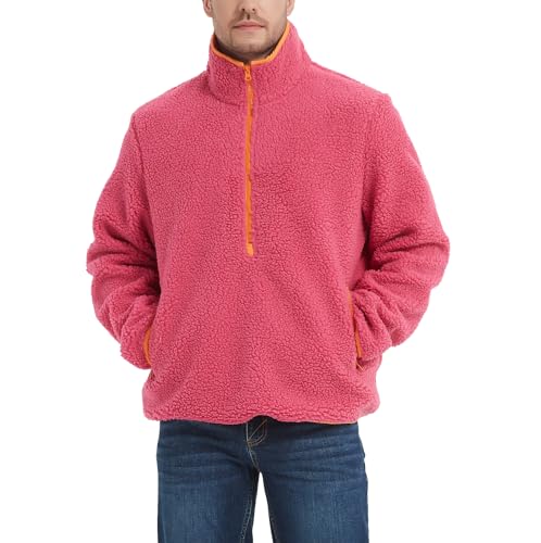 Image of MADHERO Men's Sherpa Sweatshirt Fuzzy Faux Fur Long Sleeve Stand Collar Jacket