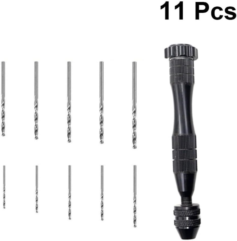 11 Pcs Black Aluminium Alloy Hand Drill with Mini Chuck