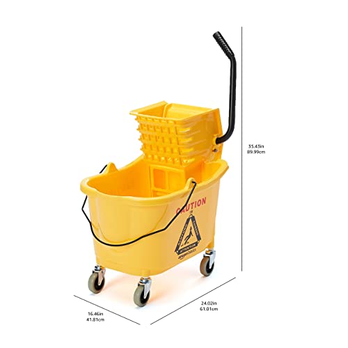 Image of Amazon Basics Commercial Side Press Wringer Floor Cleaning Mop Bucket on Wheels, 35-Quart, Yellow