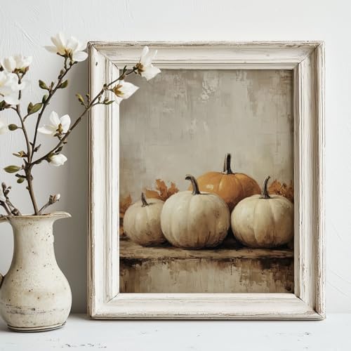Vintage Autumn Pumpkin Oil Painting Print – Rustic Fall Wall Art, Halloween & Thanksgiving Home Decor, Unframed 8x10 Inch Harvest Wall Print