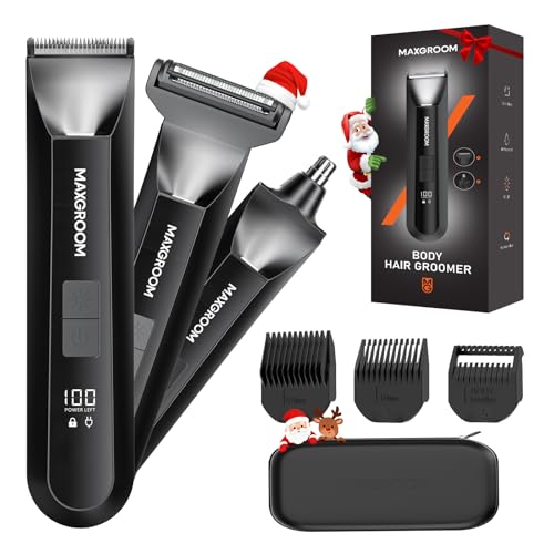 Intimrasierer Mann,MAXGROOM 3 IN 1 Rasierer Herren Elektrisch für Intimbereich,IPX7 Body Trimmer Herren,Nasenhaartrimmer Herren,Barttrimmer Herren Profi,Körperhaartrimmer Herren für Gesicht,Brust