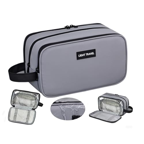 Travel Toiletry Bag for Men, Wash Bag Water-Resistant Wet-Dry Separation Shower Shaving Organiser for Camping Gym Bathroom (Grey)