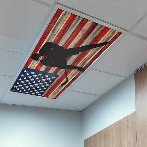 American Flag Magnetic Fluorescent Light Covers for Ceiling Lights 2x4 Ft, Blue Red USA Flag Retro Hockey Office Classroom Kitchen Drop Ceiling Light Covers Lighting Filters Shade Panel 2 Packs - Image 9