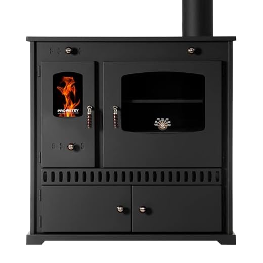 EEK A+ - Estufa de leña con compartimento para horno y placa de cocina, 7 kW, color negro