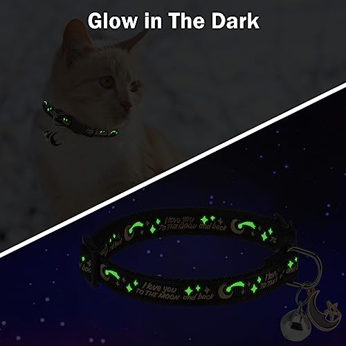 Image of 3 Pack Breakaway Cat Collars with Bell- Golden Moon Cat Collar Glow in The Dark for Girl Boy Cats with Safety Buckle- Cute Kitten Collar Adjustable 8 inch-12 inch for Kitty Puppy Small Pets