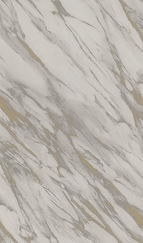 Rasch Tapete 200140 - Helle Papiertapete mit Marmor-Optik, Marmor Tapete in Grau und Gold - 10,05m x 0,53m (LxB)