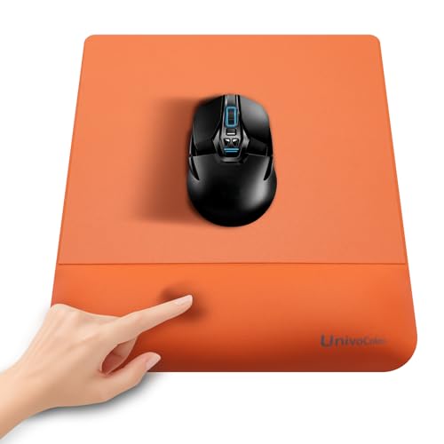 Image of univo colors Design-Wave Wrist Rest Mouce Pad,PE Mouse Sliding Panel+Artificial Sheepskin+Memory Foam+Ergonomic+Anti-Slip Gel,Resilience Support During Work and Gaming,Mouce Accessory,Tangerine