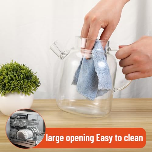 Teekanne Glas 1,8l Holzdeckel Teekanne Glas Mit Siebeinsatz Glaskanne KäLtebestäNdiges und HitzebestäNdiges ExplosionsgeschüTztes Borosilikatglas Glastopf Geeignet füR tee, Dufttee und FruchtgeträNke