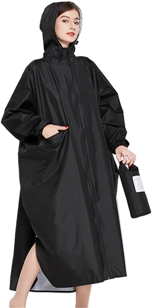Long Rainwear Raincoat for Men and Women, Waterproof Poncho, Elastic Cuffs, Rain Coat, Trench, Big Size, XXL (Color : Black, Size : XX-Large)