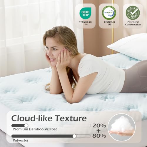 Image of Hansleep Memory Foam Mattress Pad Topper Queen, Queen Foam Mattress Topper Viscose Derived from Bamboo, Queen Size Bed Mattress Pad Cover for Back Pain Relief, 60 inch x80 inch, White (Pack of 2)