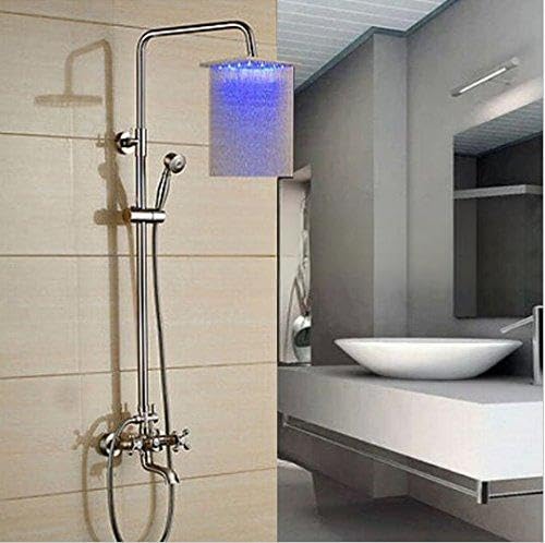 Pomme de douche LED 20,3 cm avec mitigeur baignoire bec et douchette Gowe carré