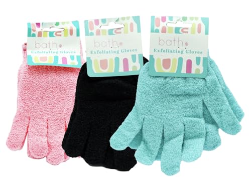 Exfoliating Gloves | Bamboo Shower Gloves | 6pcs Bath and Body Exfoliator Mitts | Scrubs Away Ingrown Hair and Dead Skin for Shower, Spa, Massage and Dead Skin Cell Remover - Pink,Blue,Black