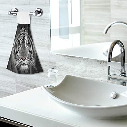 Oarencol White Tiger Animal Black Kitchen Hand Towel Absorbent Hanging Tie Towels With Loop For Bathroom 2 Pcs #TOP5