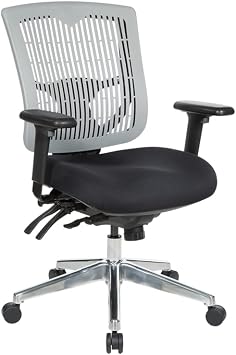 Office Star 978 Series Adjustable Managers Office Chair with Contoured Plastic Back and Built-in Lumbar Support, Grey Back