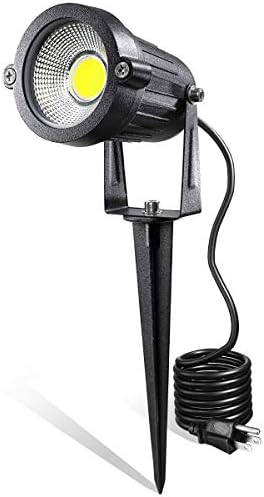 LEACOCO LED Landscape Lights,5W 120V AC Outdoor Pathway Garden Yard Spotlight,IP65 Waterproof Garden Flood Light,Outdoor Spotlight with Stake,UL Cord 5-ft with Plug (Pack of 1, Daylight White)