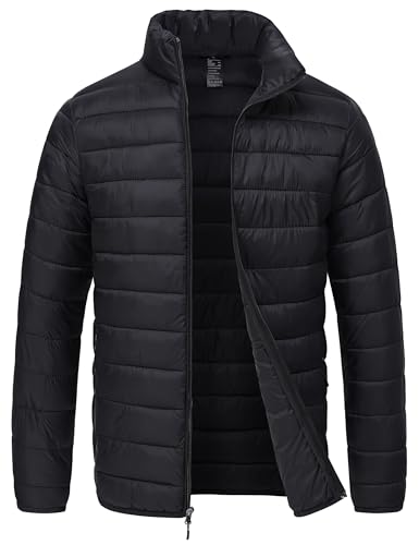 Rapoo Winter Jackets for Men Winter Puffer Down Puffy Fall Coats Jackets for Men Lightweight Waterproof Thermal Warm Ski Snow Jacket Coats Cold Weather Black XL