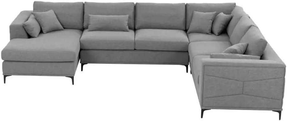 Large Sectional Sofa,145"(L) x117(W) Classic Look with Tufted Pattern On Outer Armrest and Back, Grey