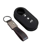 Funda Silicona para Fiat – Carcasa Llaveros 3 Botones para Coche 500 Panda Grande Punto Bravo Cover Case Protección Remoto Mando Auto (Negro)
