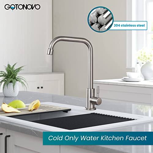 304 Stainless Steel Cold Water Kitchen Faucet Commercial Tap 90 Degree Bar Faucet Lead-Free Single Lever Brushed Nickel Modern Saving Water #TOP1