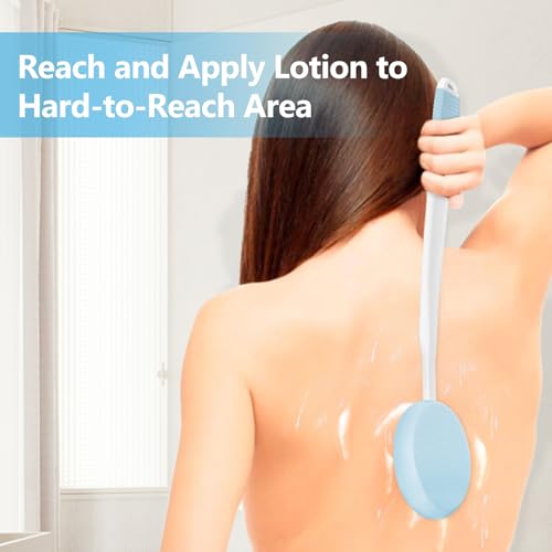 19 Zoll Eincremehilfe für den Rücken – Lotionapplikator mit langem, mit 3 waschbaren Pads, Geeignet für Sonnencreme, Selbstbräuner & Feuchtigkeitscremes, Rutschfester Griff (Blau)