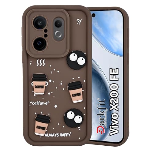 Image of DARKFIT Back Case Cover Compatible for Vivo X200 FE 5G | Cute Fun Cartoon 3D Ball | Coffee Silicone Case | Case Cover with Camera & Body Protection | Shock Proof | for Vivo X200 FE 5G | Color Brown