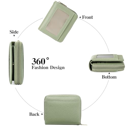 Image of GOIACII Small Wallet for Women RFID Blocking Credit Card Holder Ladies Compact Purse Zip Around Wristlet Vegan Leather Green
