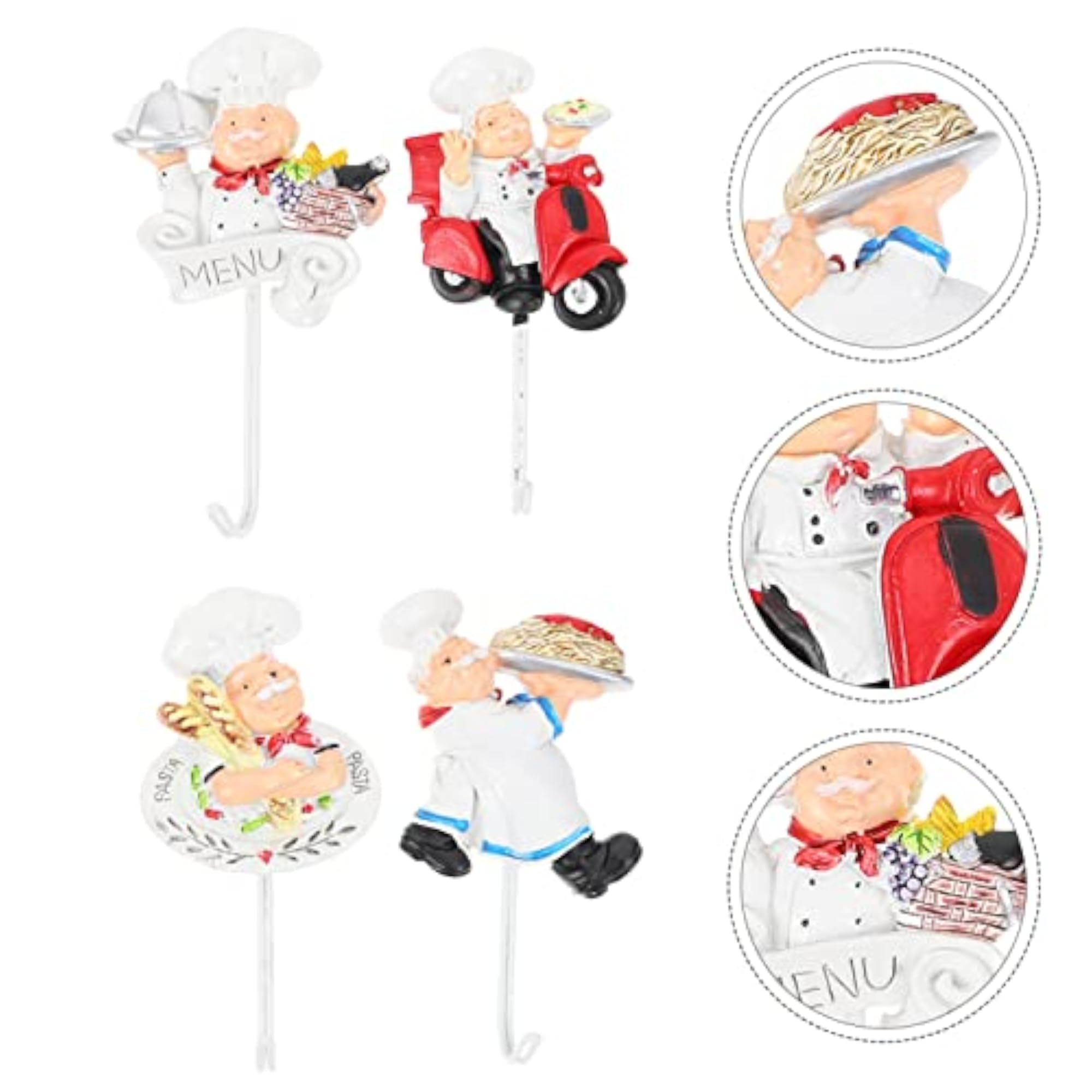 4Pcs Decorative Resin Hooks Cartoon Chef Wall Hook Rack
