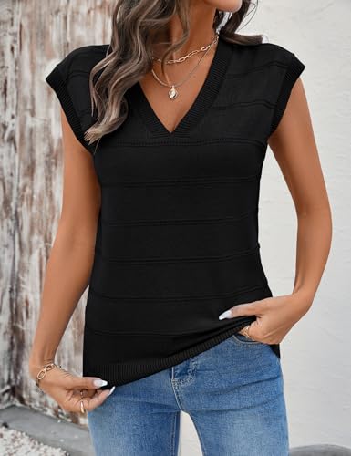 Image of AKEWEI Sweater Vest Women Sleeveless Knitted V Neck Cap Sleeve Pullover Tank Tops 2025 Summer Fall Fashion Causal Trendy