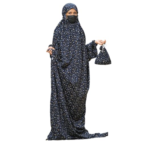 Image of SAWB Islamic Prayer Dress for Women- Free Size, Muslim Dress with Hijab, Jilbab /Niskarakuppayam /Namaz Khimar /Prayer Clothes Niqab Khimar, Islamic Premium Prayer Clothes, Black floral color, 5X-Large