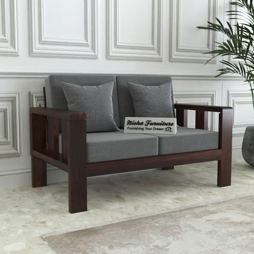 Image of Sheesham Wood 2 Seater Sofa Set | Living Room | Walnut Finish | Premium Solid Wood Design | Elegant Durable Finish | Drawing Room | Without Pillow