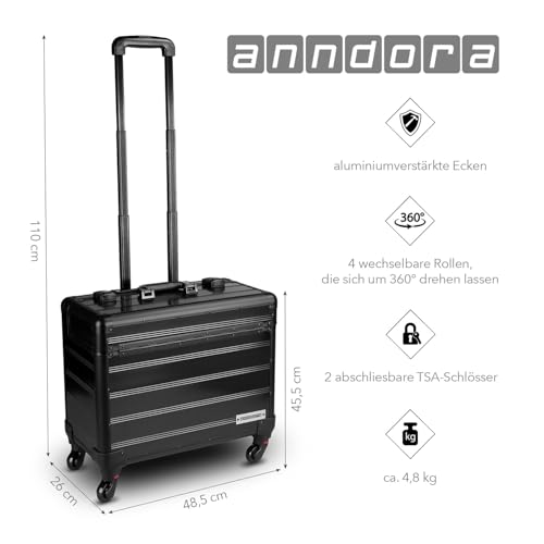 anndora 4 Rad Business Trolley TSA Office Alu Schwarz
