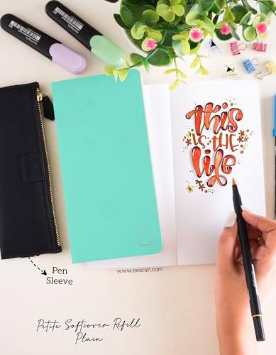 Image of NEORAH - PETITE Notebook SOFT COVER | Organiser REFILL | Unruled Notebook Journal | 100 GSM | 160 pages (Size 21.0 cm x 10.5 cm) Journaling Writing Note Taking Diary, Travellers Journal- TEAL