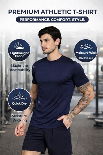 Image of Kvetoo Mens Dry Fit Gym T Shirt Quick Dry Sweat Proof Breathable Workout Tee Muscle Fit Athletic Sports T Shirt for Gym Running Training