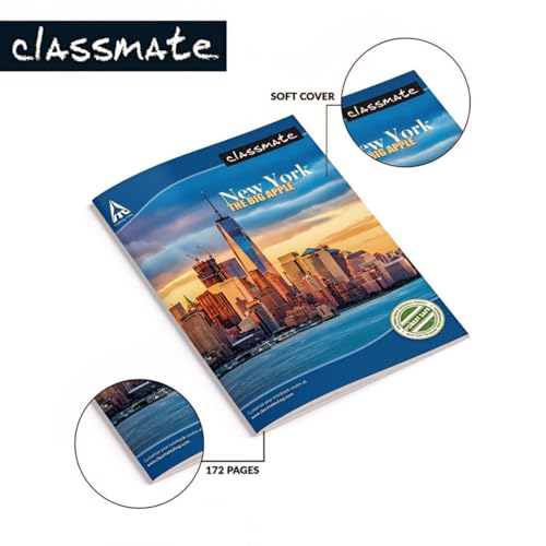 Image of Classmate A /4 Size Foolscap- Size- 29.7 x 21 cm| Single Line Ruled 172 Pages Notebook| Soft Cover Binding Smooth White Pages Pack of 6