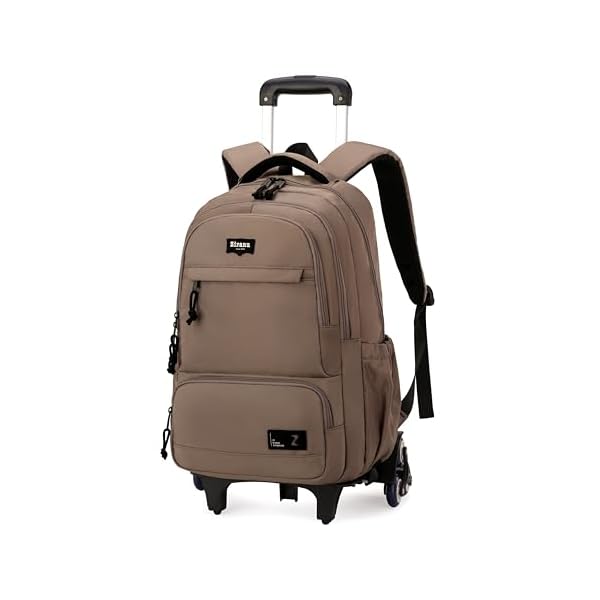 Rolling Backpack for Boys with Wheels Roller Backpack Wheeled School Bag for Teen Boys Brown
