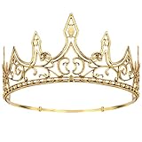 Tihebax King Crowns for Men, Adjustable Size Royal Medieval Gold Crown Tiara for Men, Ancient Prince King Costume, Birthday, Party, Cosplay