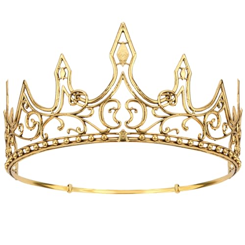 Tihebax King Crowns for Men, Adjustable Size Royal Medieval Gold Crown Tiara for Men, Ancient Prince King Costume, Birthday, Party, Cosplay