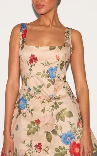 Image of Women's Floral Jacquard Dresses Adjustable Strap Sundress A-Line Tank Mini Dress