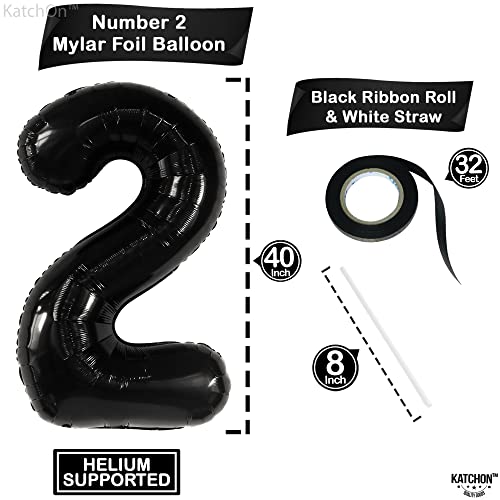Image of KatchOn Black Number 2 Balloon 40 Inch 2nd Birthday Decorations for Boys